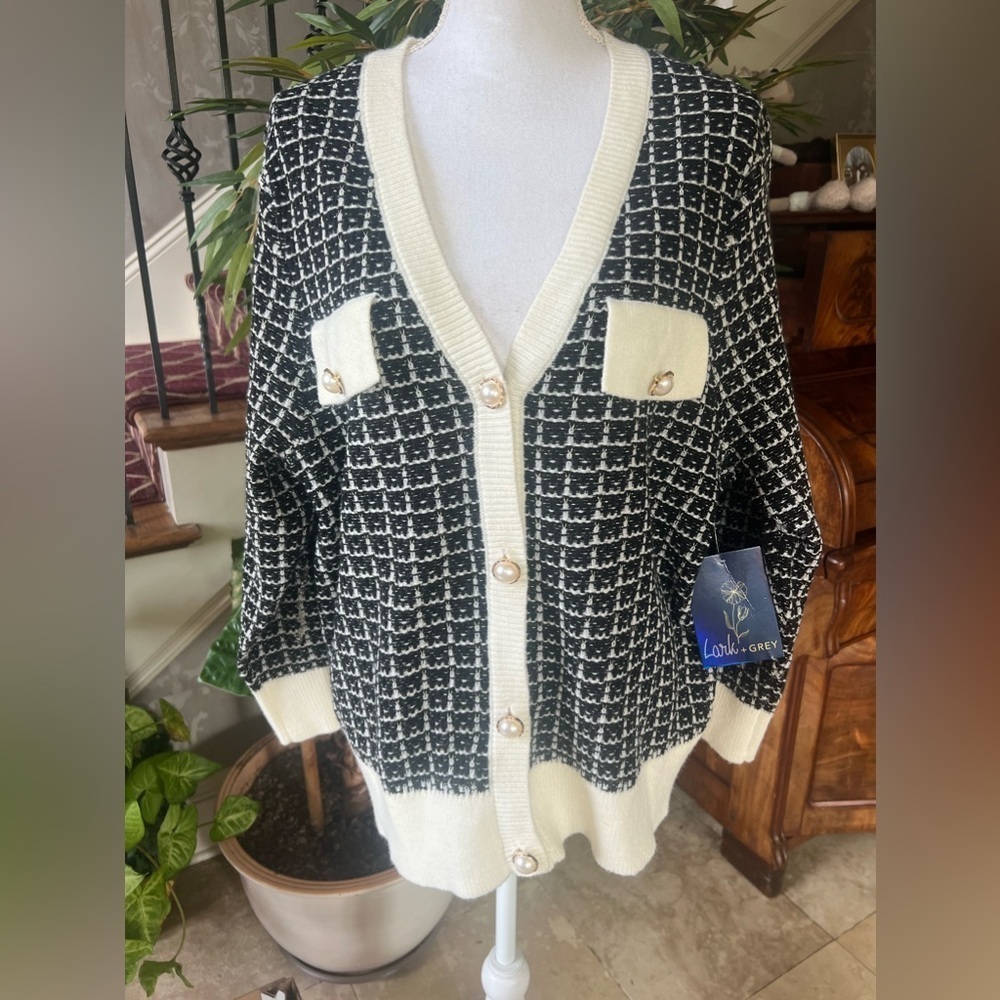 Lark and gray ladies V-neck button-down sweater NWT extra large V-neck - Picture 4 of 11